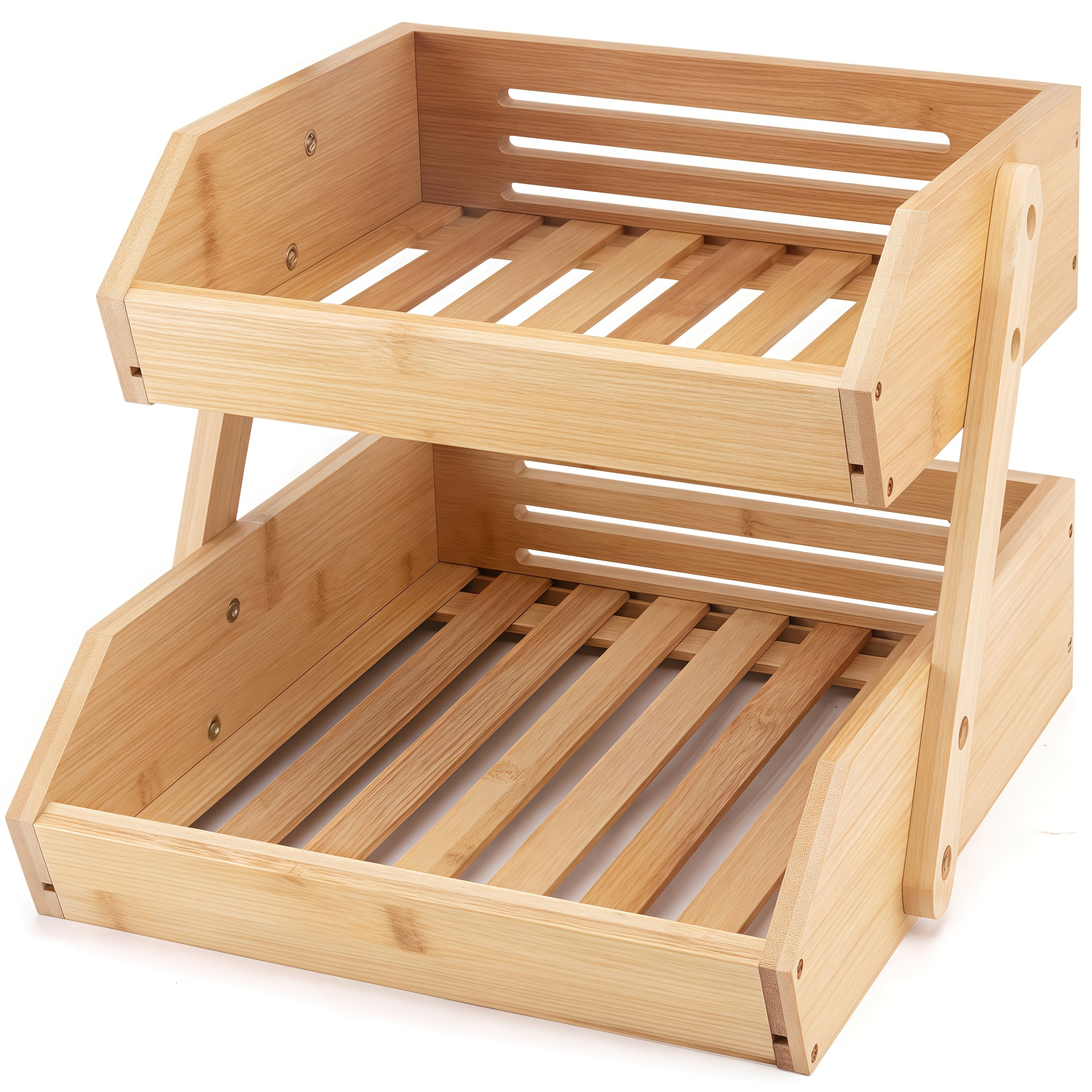 This Is a Fruit Basket Frame Available in Three Or Two Layers, Featuring a Spacious Design And a Sturdy Multi-Layer Tabletop Storage Rack. It Boasts a Natural End And an Open Slat Ventilation System, Making It Ideal for Storing , Vegetables