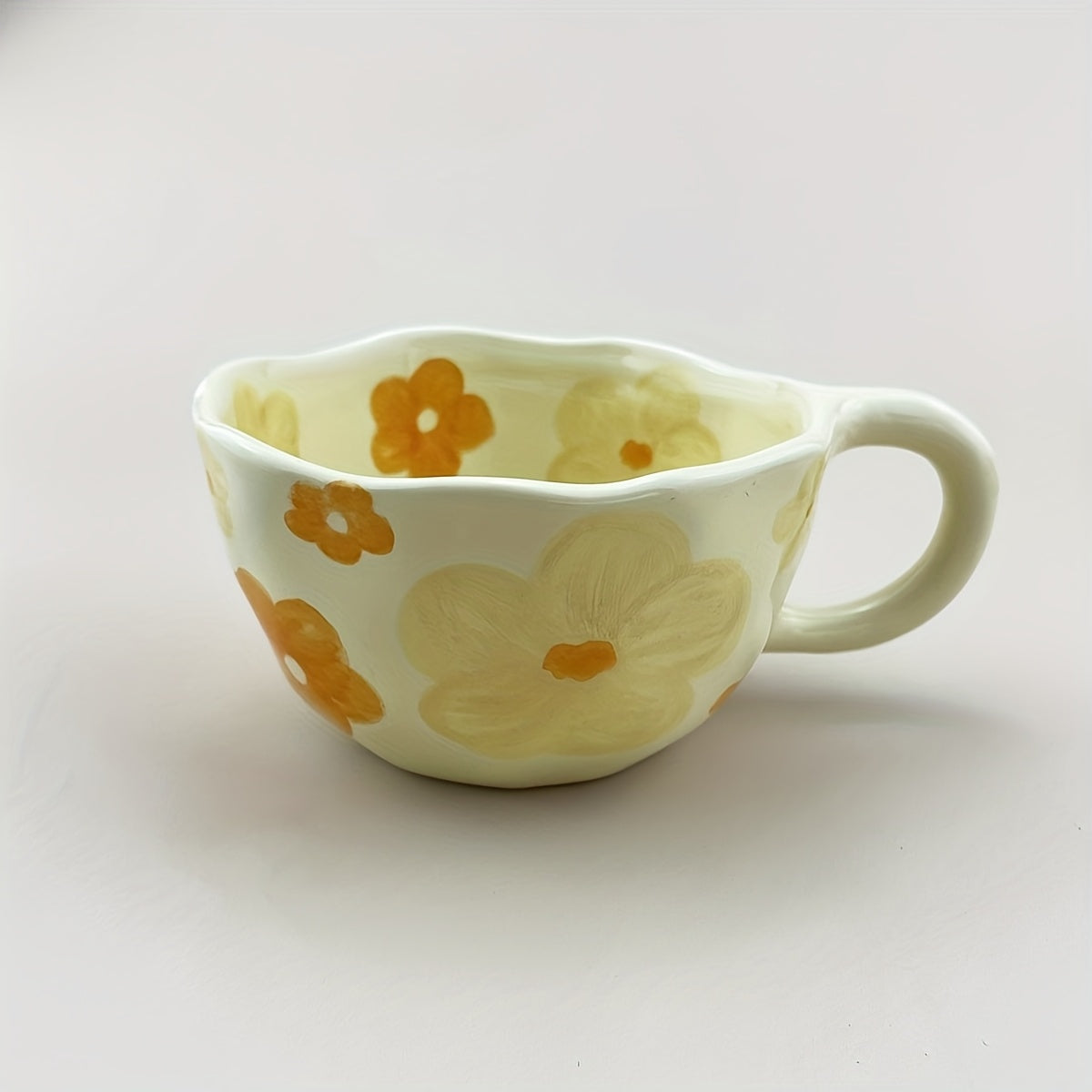 Handcrafted Ceramic Mugs with an Irregular Floral Design, Perfect for Coffee, Milk, Or Tea in a Korean Style, Ideal for Oatmeal Or Breakfast Beverages
