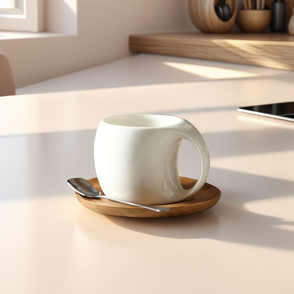 1pc Ceramic Mug 1pc Black Ceramic Coffee Mug with Wooden Saucer | Microwave & Dishwasher Safe, Reusable & Recyclable | 7oz\u002F12.3oz, Perfect for Tea, Coffee, or Hot Beverages