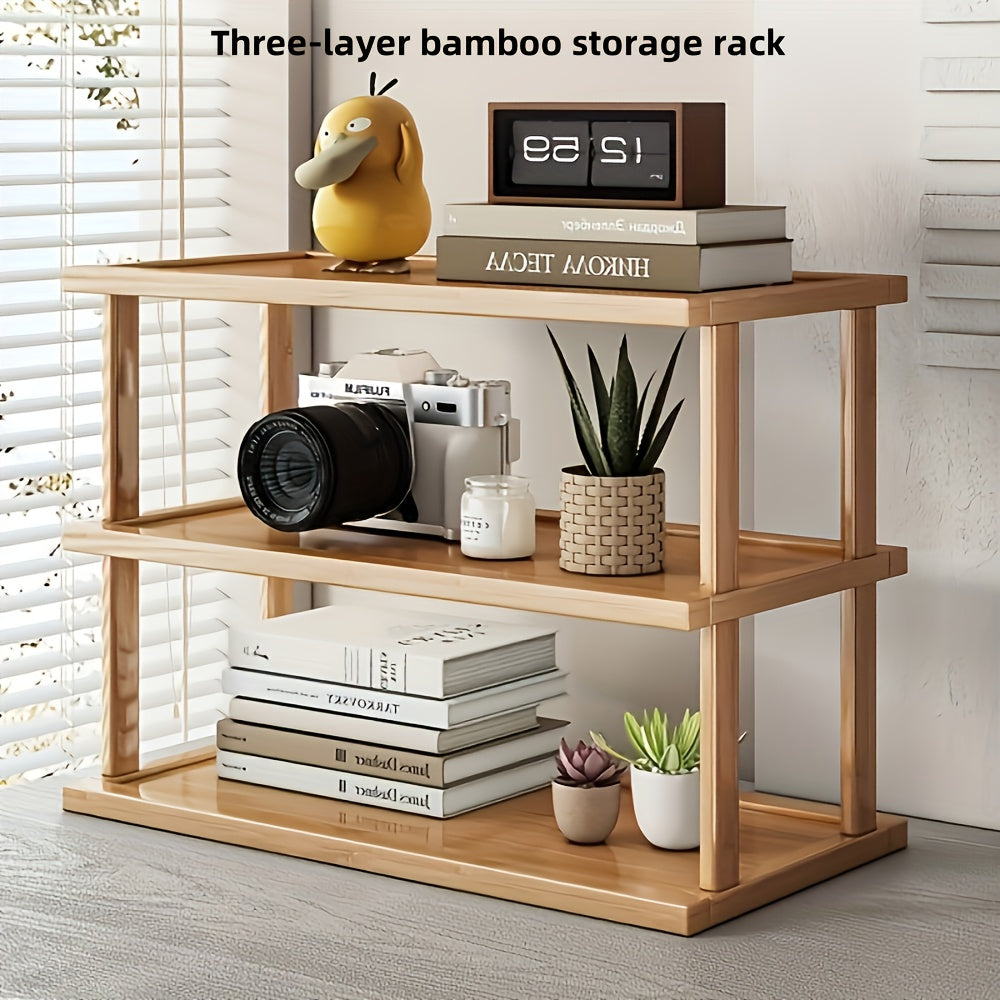 MEHOOM 3-Tier Bamboo Kitchen Countertop Shelf Organizer | Desktop Storage Rack, Bookshelf, Spice Rack, Coffee Bar Accessories, Wooden Display Rack for Home and Office, Suitable for Living Room, Bedroom, Kitchen, Study, Dining Room, Storage Organizer