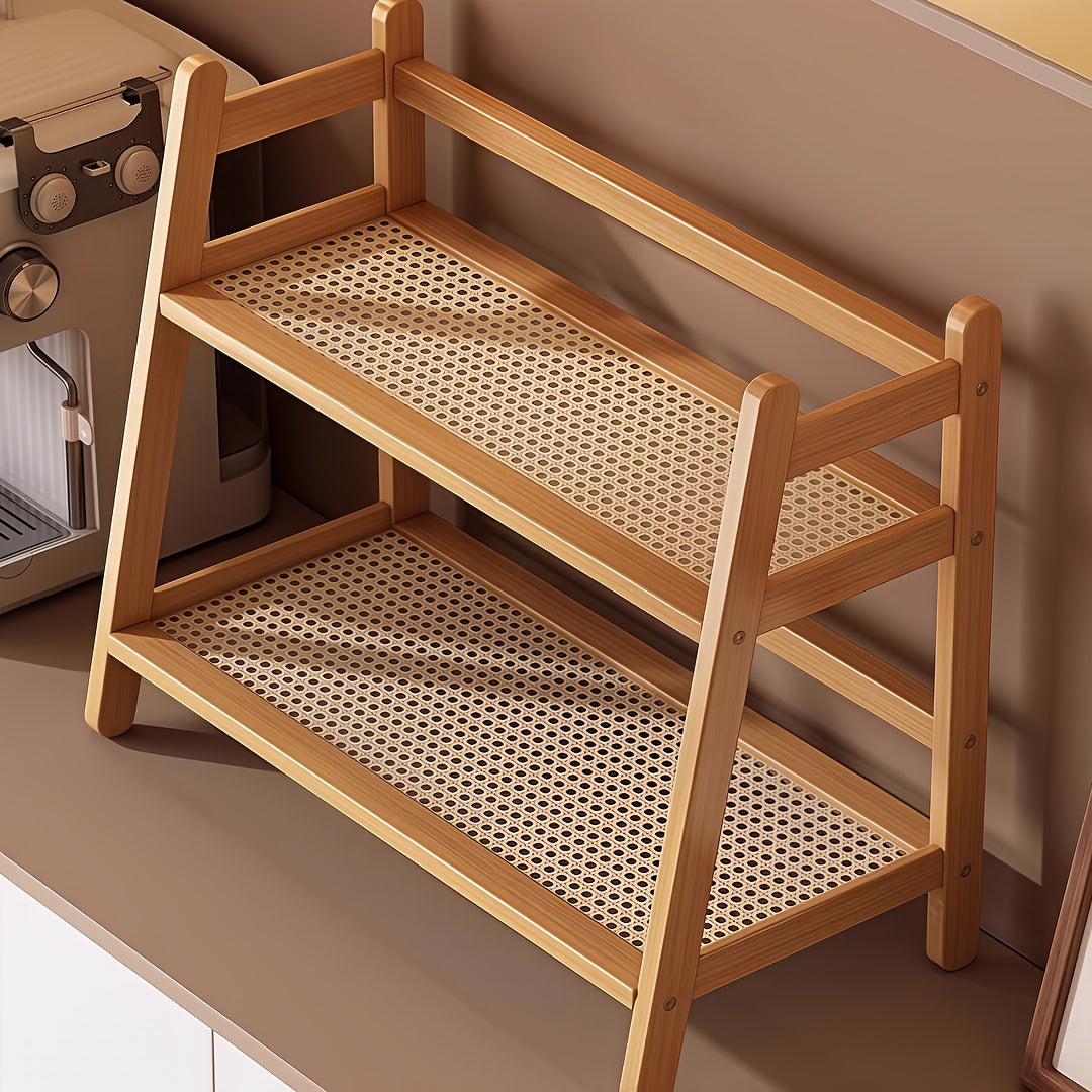 3\u002F2 Layers Bamboo Countertop Organizer, Extended Multi-Scene Shelf for Coffee Bar, Spices, Cups, Easy Install Space-Saving for Kitchen, Bedroom, Office, Vintage&Bohemian Style Trapezoidal Storage Rack