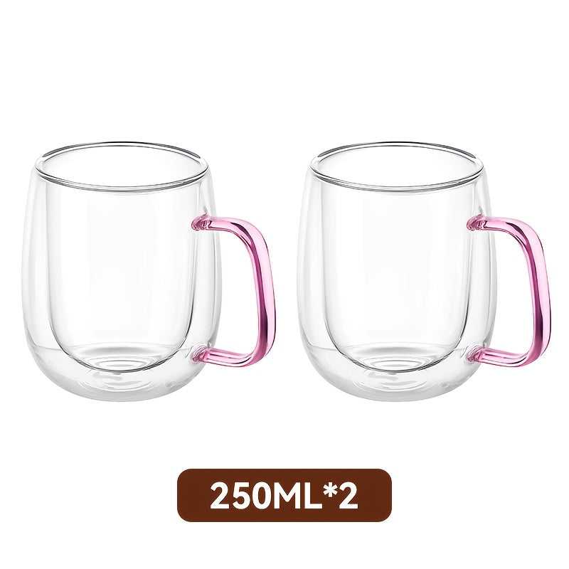 LDQ 2\u002F4pcs High Borosilicate Double-Layer Glass Mugs, Transparent Heat-Insulated Water Cups with Handles, Large Capacity, Durable, Burn Prevention, Reusable for Coffee, Tea, Smoothies, Multipurpose for home Use, Hand Wash Only