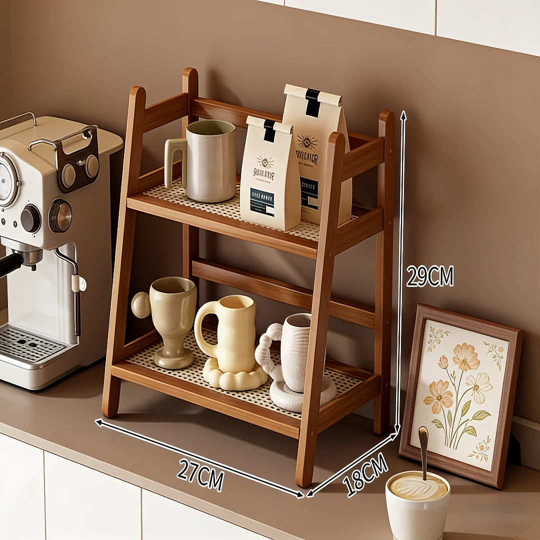 3\u002F2 Layers Bamboo Countertop Organizer, Extended Multi-Scene Shelf for Coffee Bar, Spices, Cups, Easy Install Space-Saving for Kitchen, Bedroom, Office, Vintage&Bohemian Style Trapezoidal Storage Rack