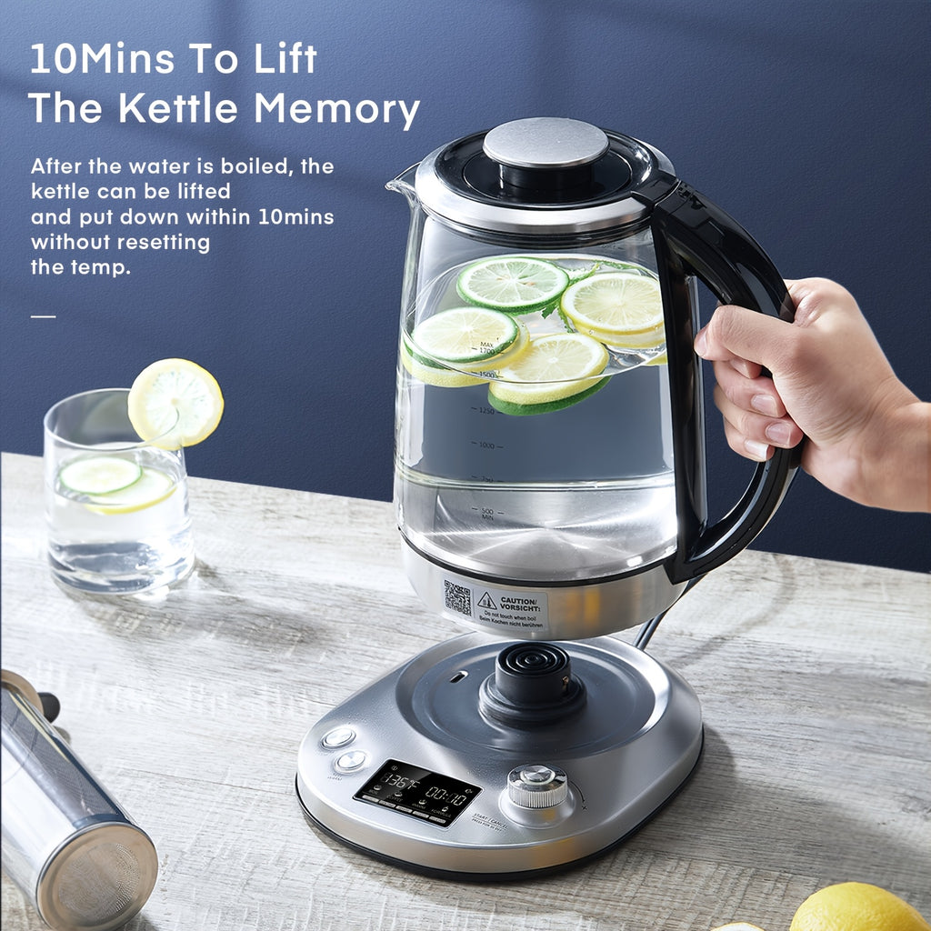 Electric Tea Kettle, Borosilicate Glass & Stainless Steel, 9 Temperature Control Presets, 2 Hours Keep Warm, 1200W, 1.7 Liter, with Removable Infuser, Chilling Water Machine