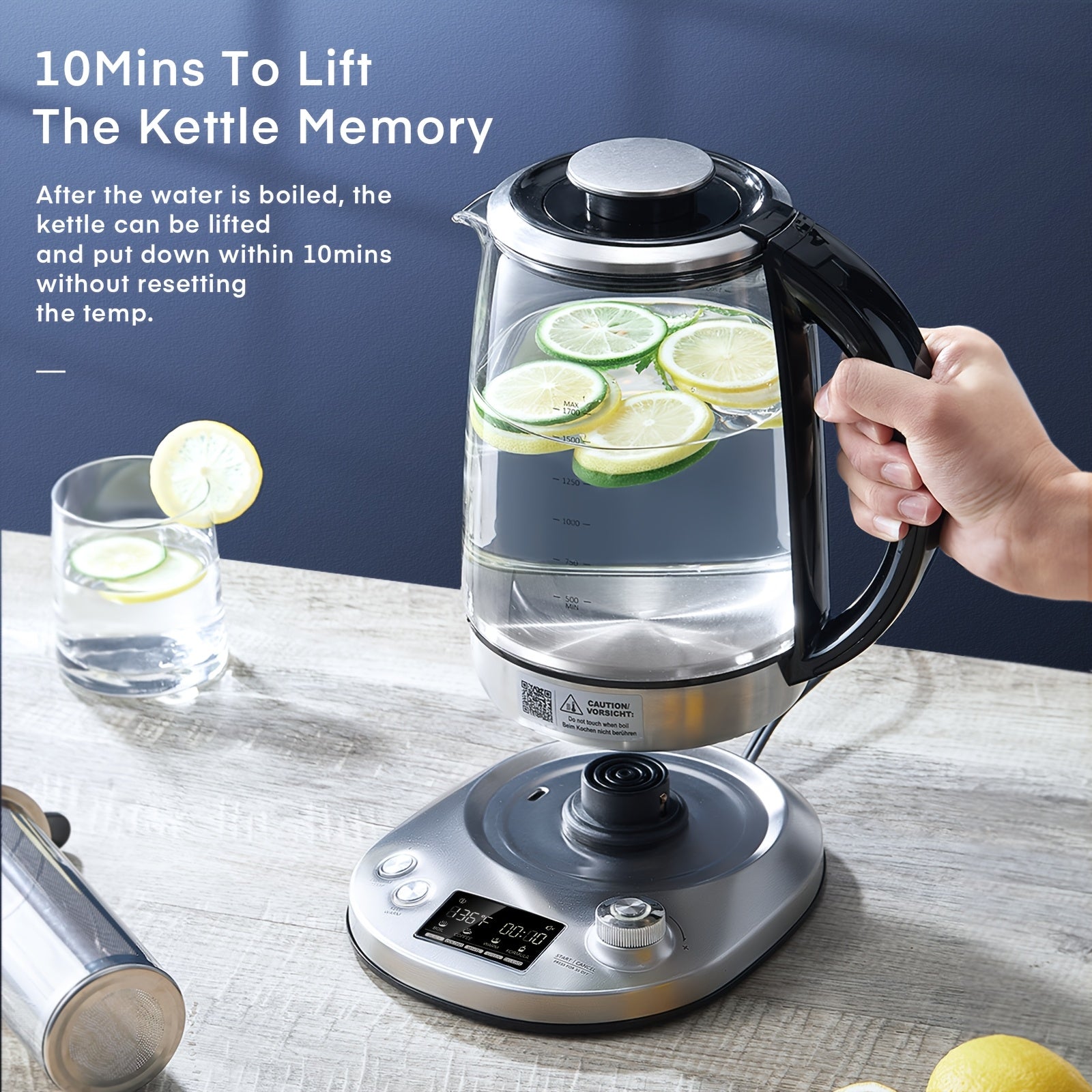 Electric Tea Kettle, Borosilicate Glass & Stainless Steel, 9 Temperature Control Presets, 2 Hours Keep Warm, 1200W, 1.7 Liter, with Removable Infuser, Chilling Water Machine