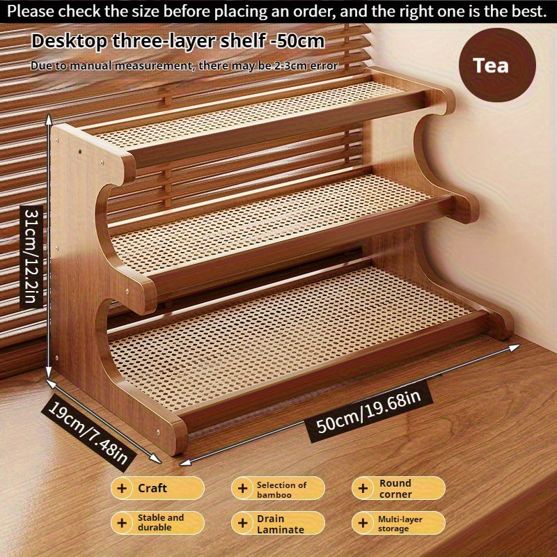 3-layer Bamboo Storage Rack, Desktop Storage Rack, Desk Storage Rack,  Space Storage Rack, Minimalist Shelf for Home Office, Space Saving, Household Flowerpot Rack, Suitable for Home Kitchen, Office Supplies And Home Office(easy to Assemble).