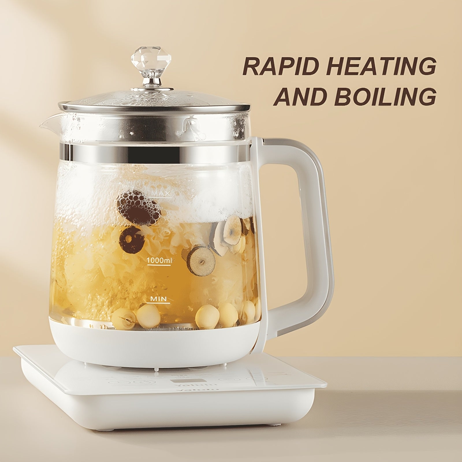 Yalulu Electric Kettle, a Health-Focused Kettle with a Capacity of 1.8L\u002F60.87Oz, Is an Essential Item for Camping. It Includes a Tea Set And Features 18 Smart Functions. This Thick Glass Kettle Can Be Used for Boiling Water, Making Coffee