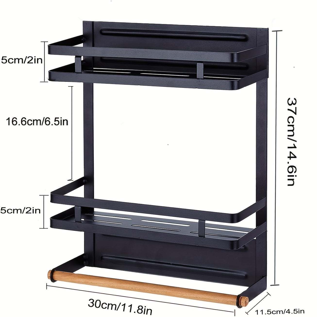 Magnetic Spice Rack for Refrigerator | Metal, Polished End, Wall Mount, with 4 Hooks, Moveable, Space Saving, for Kitchen Oven, by M I N C I