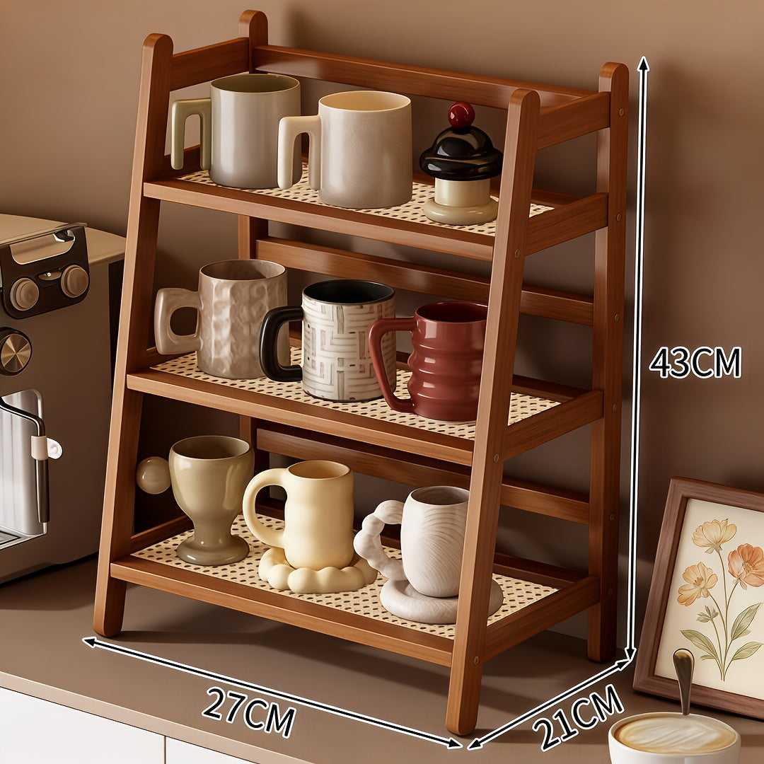 3\u002F2 Layers Bamboo Countertop Organizer, Extended Multi-Scene Shelf for Coffee Bar, Spices, Cups, Easy Install Space-Saving for Kitchen, Bedroom, Office, Vintage&Bohemian Style Trapezoidal Storage Rack