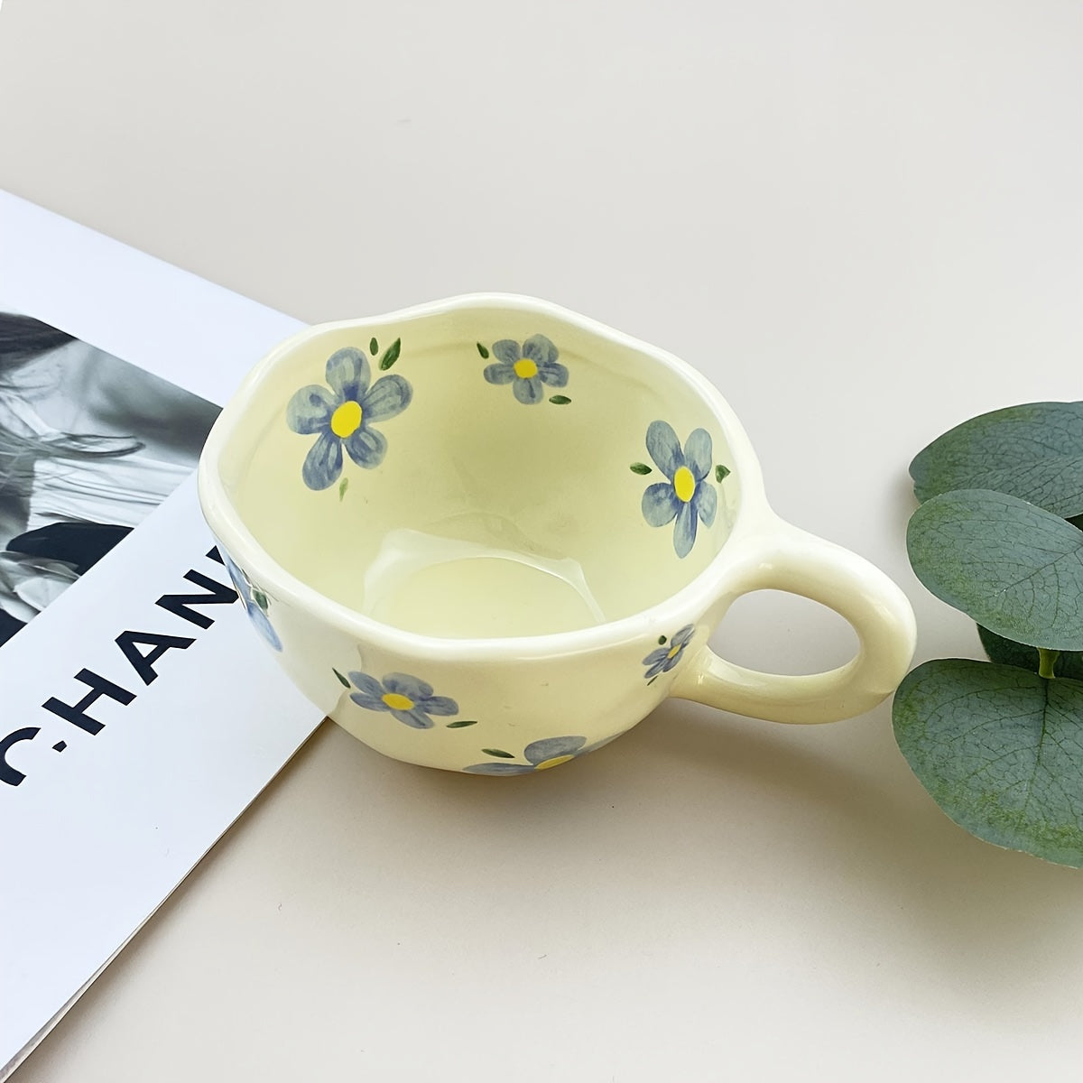 Handcrafted Ceramic Mugs with an Irregular Floral Design, Perfect for Coffee, Milk, Or Tea in a Korean Style, Ideal for Oatmeal Or Breakfast Beverages
