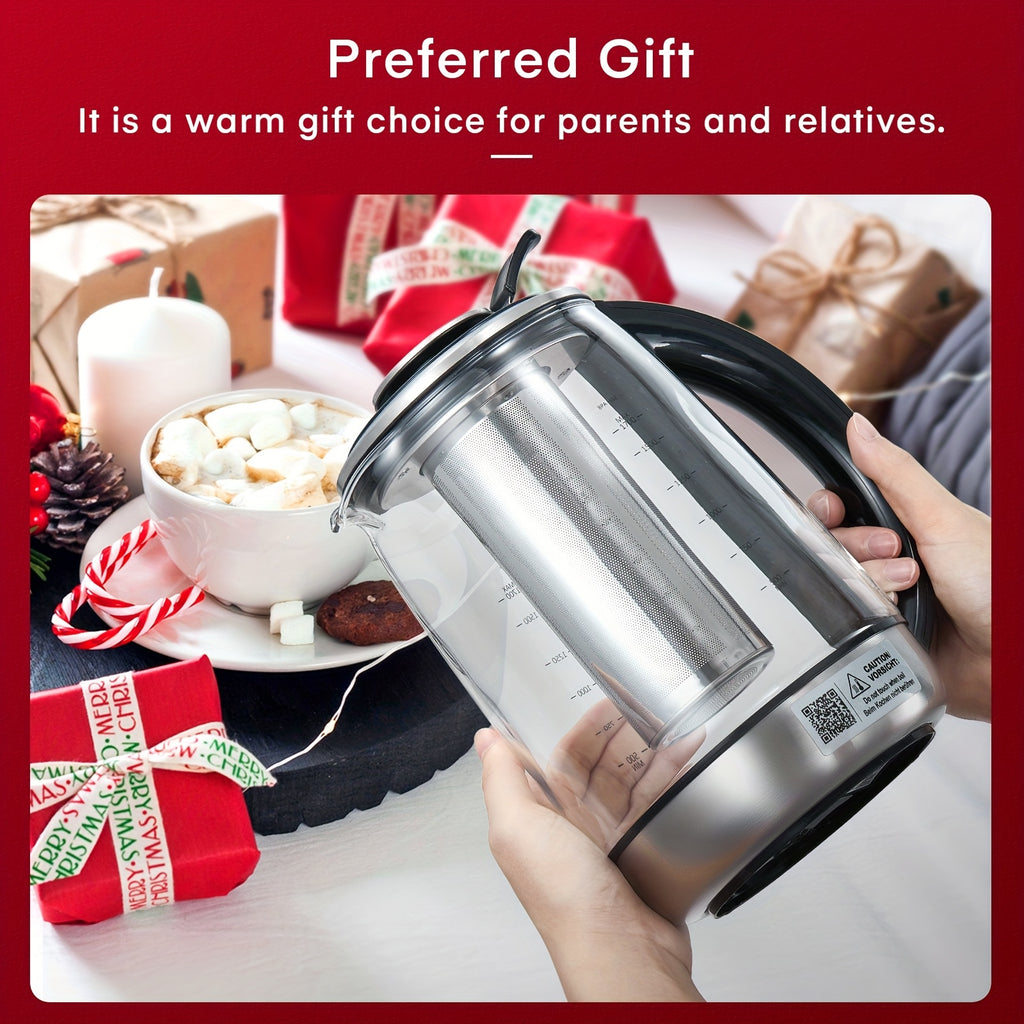 Electric Tea Kettle, Borosilicate Glass & Stainless Steel, 9 Temperature Control Presets, 2 Hours Keep Warm, 1200W, 1.7 Liter, with Removable Infuser, Chilling Water Machine