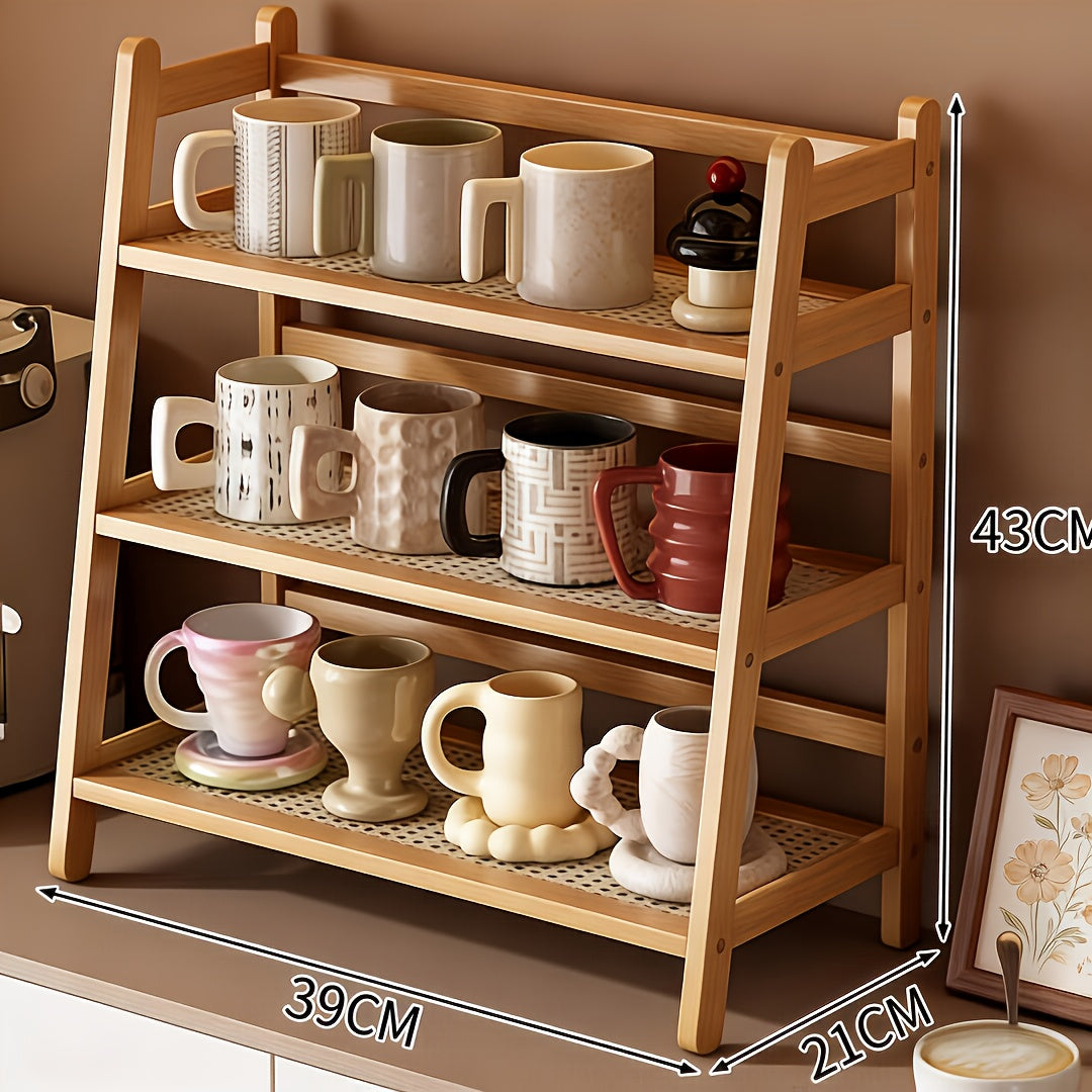 3\u002F2 Layers Bamboo Countertop Organizer, Extended Multi-Scene Shelf for Coffee Bar, Spices, Cups, Easy Install Space-Saving for Kitchen, Bedroom, Office, Vintage&Bohemian Style Trapezoidal Storage Rack