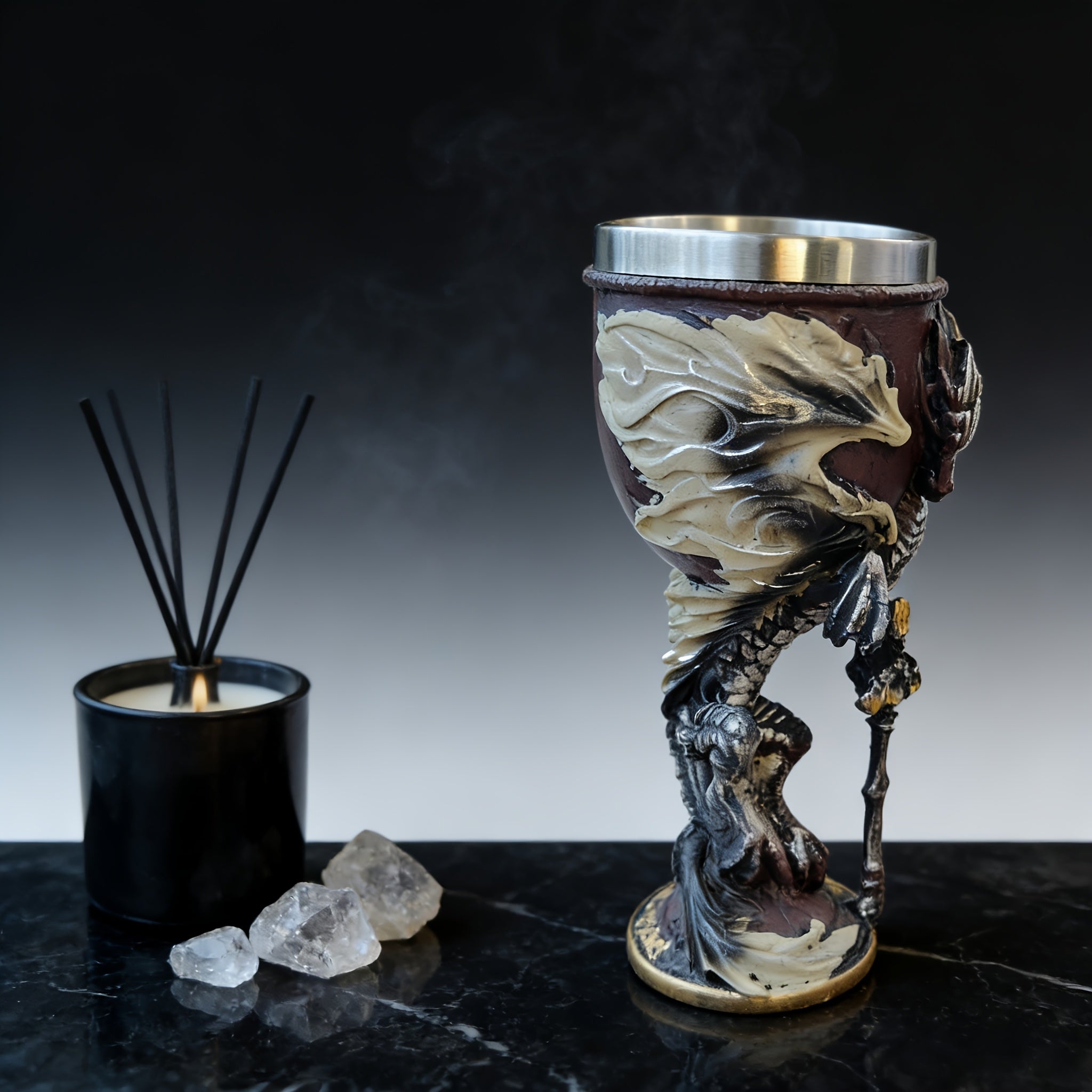 Medieval Flame Dragon Wine Cup, 7oz Stainless Steel, Reusable Insulated Drinkware, Gothic Novelty Gift, Vintage Flying Dragon Design, Hand Wash Only, Ideal for Family & Party Use