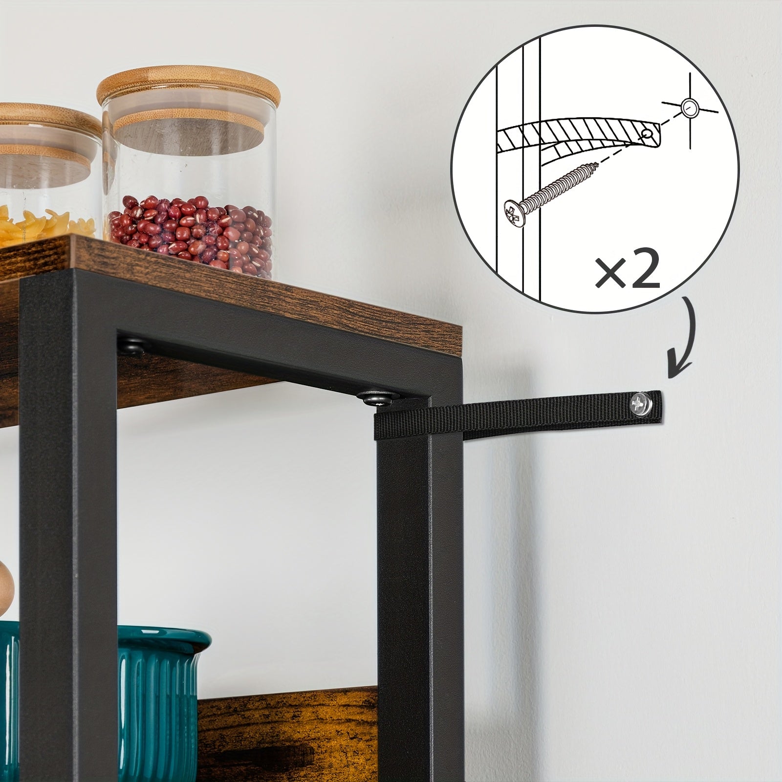 Vertical Rack with Power Outlet, Baker's Rack for Kitchen with Storage, 68.1 Inch Height Microwave Stand with 4 S-Shaped Hooks, 7-Tier Kitchen Storage Shelf Rack, Coffee Bar, for Kitchen, Living Room, Rustic Brown