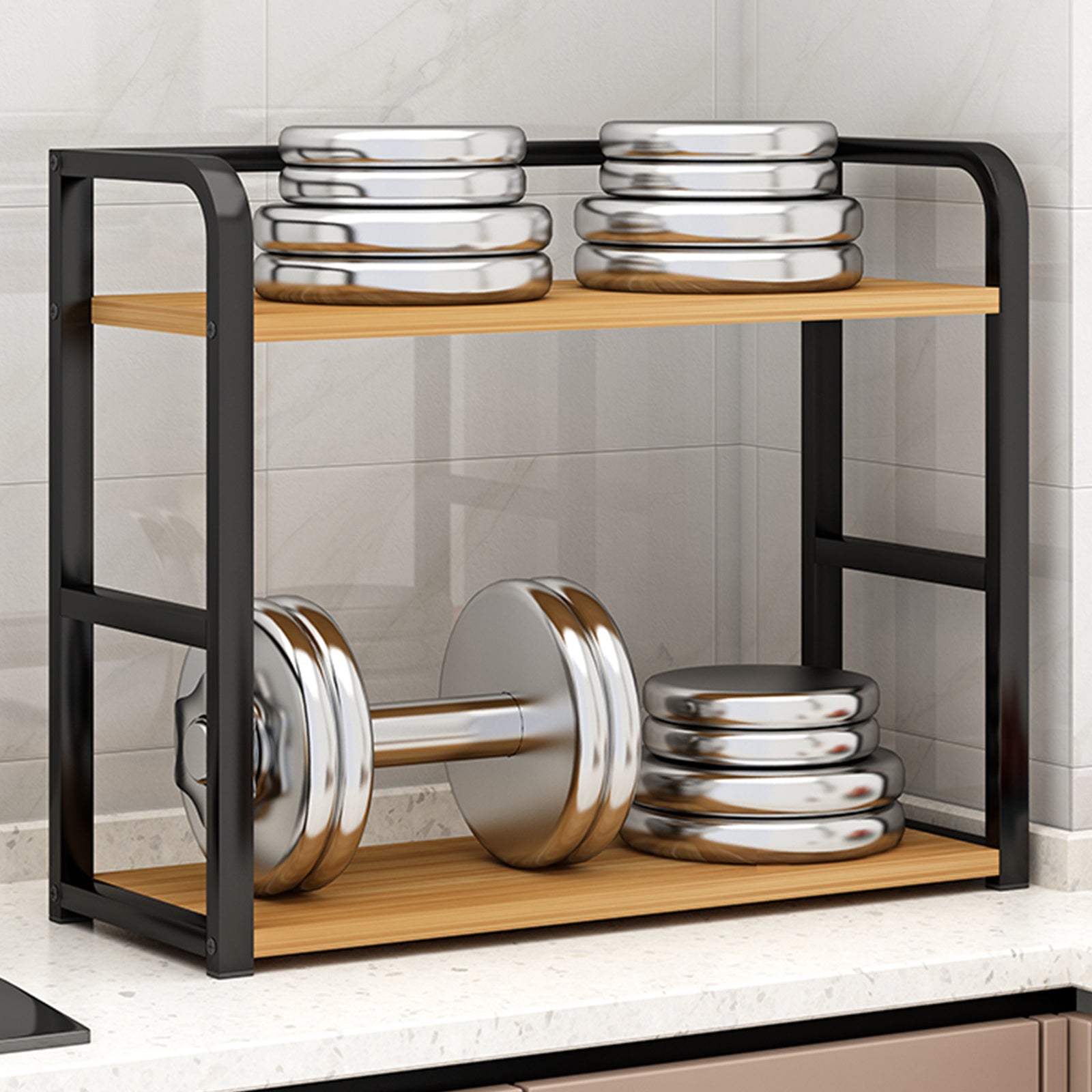 1pc 2-Tier Metal Countertop Storage Rack - Space-Saving Vertical Organizer for Condiments, Coffee, Tea, Cups And Mugs - Durable Kitchen And Dining Room Shelf, Kitchen Rack, Stylish Modern Design, Robust Construction, Minimalist Design