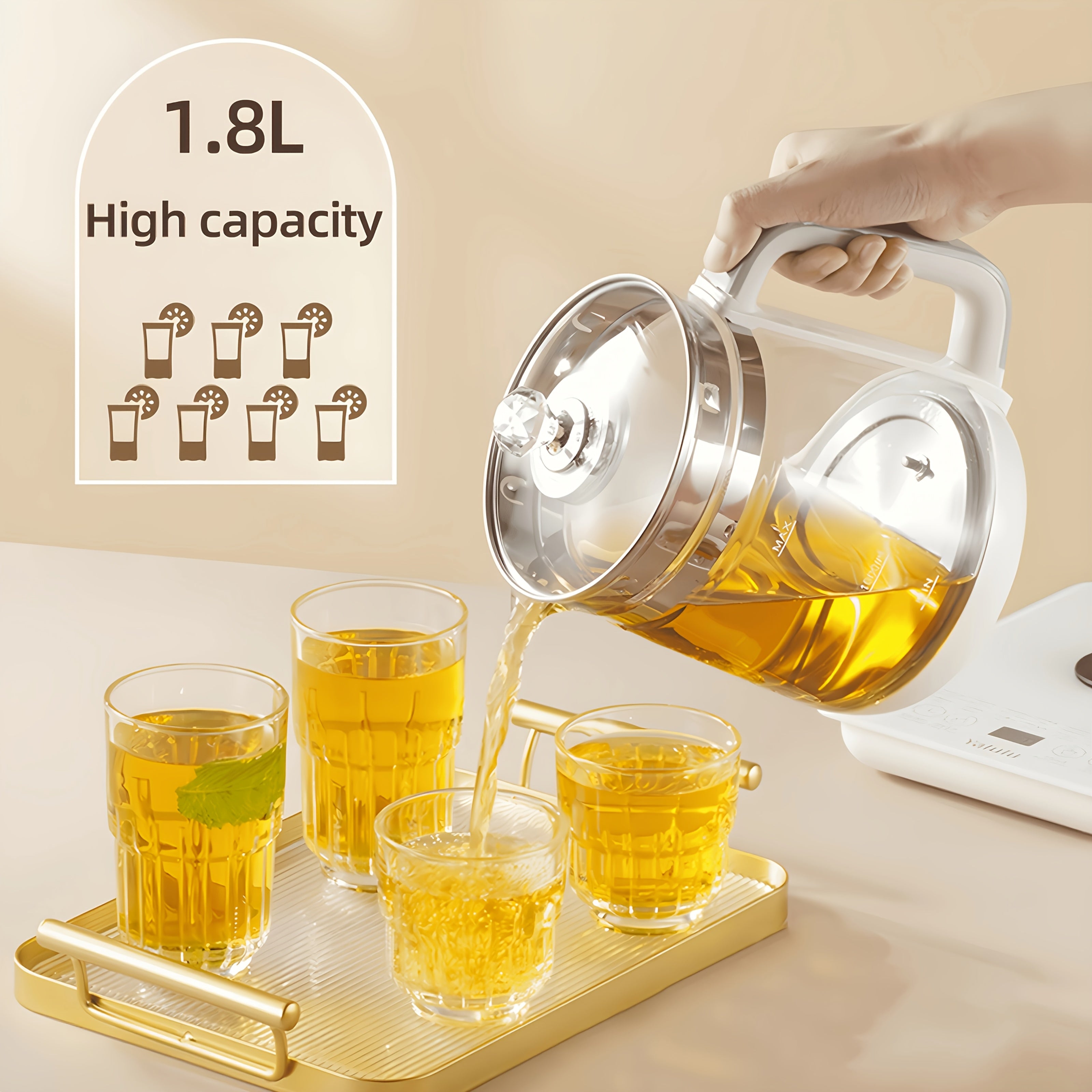 1.8L\u002F60.87oz Yalulu Electric Kettle, Health Kettle, Thickened Glass Kettle, 18 Functions, Removable Filter, Multifunctional Kettle, 110-130V, US Plug