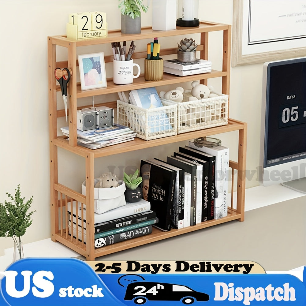 1pc 3-Tier Minimalist Desktop Bookshelf | Home Dorm Desk\u002F Office Workstation\u002F Bay Window Simple Storage Rack Narrow Space-Saving Shelf Suitable for Bedroom, Study Room, Office