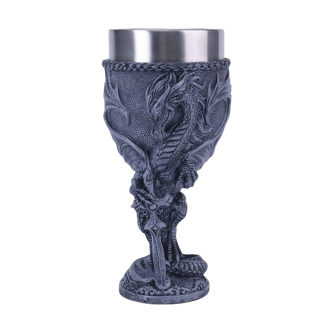 Medieval Flame Dragon Wine Cup, 7oz Stainless Steel, Reusable Insulated Drinkware, Gothic Novelty Gift, Vintage Flying Dragon Design, Hand Wash Only, Ideal for Family & Party Use