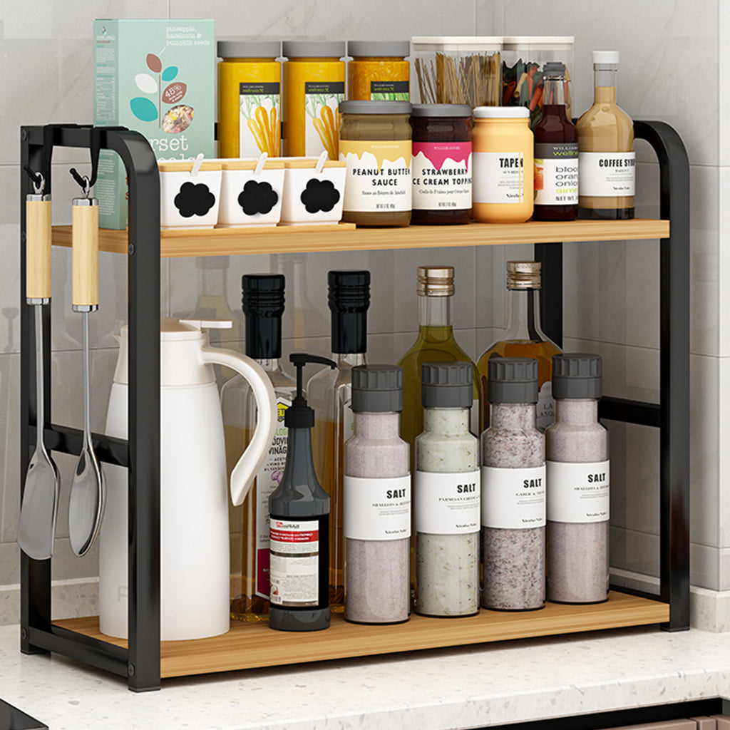1pc 2-Tier Metal Countertop Storage Rack - Space-Saving Vertical Organizer for Condiments, Coffee, Tea, Cups And Mugs - Durable Kitchen And Dining Room Shelf, Kitchen Rack, Stylish Modern Design, Robust Construction, Minimalist Design