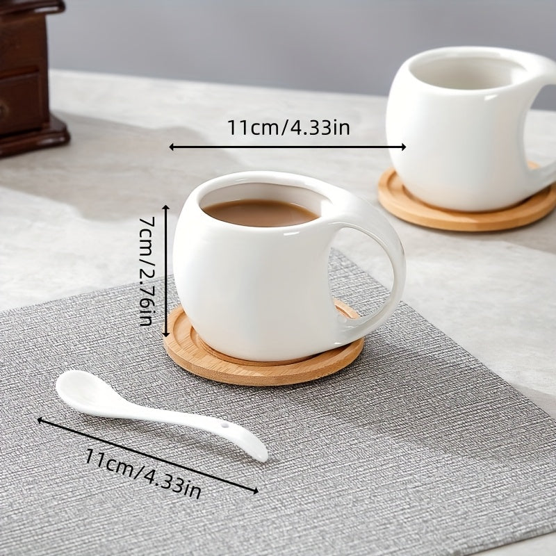 Tawsbear, 6pcs Ceramic Coffee Cups, Equipped with Wooden Coasters And Cup Holders, Suitable for Latte, Cappuccino, Espresso Mugs, Tea Cups - Perfect Choice for Home, Office, Coffee Shop Use, Holiday Gifts, Birthday Gifts, 200ml\u002F6.8oz