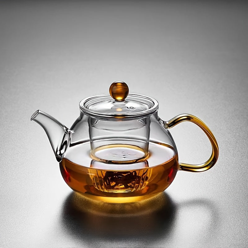 1pc Borosilicate Glass Teapot with Infuser - Transparent Electric Stovetop-Safe Tea Kettle, Round Lid & Ergonomic Handle for Loose Leaf Tea, Tea Water Separation, Modern Kitchen Essential, Glass Kettle for Stove, Sleek Brushed Finish, Durable Kitchenware