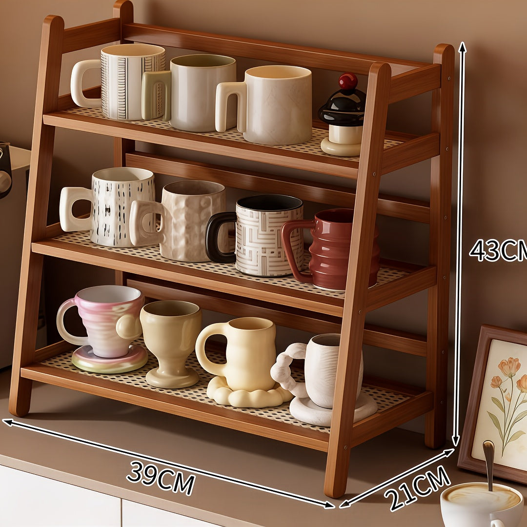 3\u002F2 Layers Bamboo Countertop Organizer, Extended Multi-Scene Shelf for Coffee Bar, Spices, Cups, Easy Install Space-Saving for Kitchen, Bedroom, Office, Vintage&Bohemian Style Trapezoidal Storage Rack