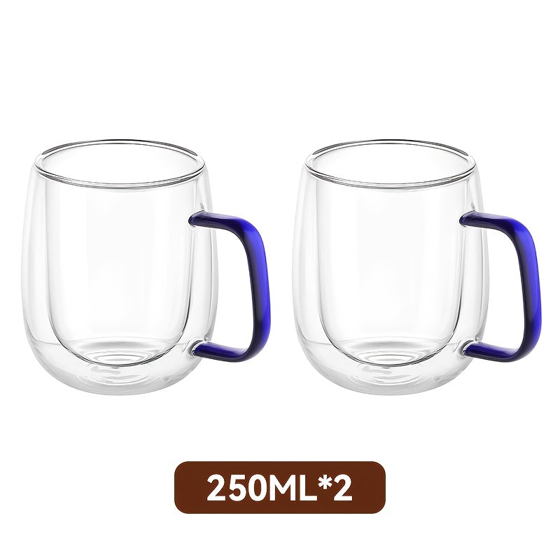 LDQ 2\u002F4pcs High Borosilicate Double-Layer Glass Mugs, Transparent Heat-Insulated Water Cups with Handles, Large Capacity, Durable, Burn Prevention, Reusable for Coffee, Tea, Smoothies, Multipurpose for home Use, Hand Wash Only