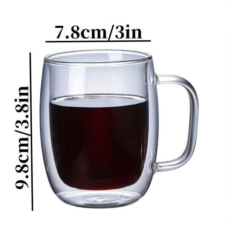 LDQ 2\u002F4pcs High Borosilicate Double-Layer Glass Mugs, Transparent Heat-Insulated Water Cups with Handles, Large Capacity, Durable, Burn Prevention, Reusable for Coffee, Tea, Smoothies, Multipurpose for home Use, Hand Wash Only