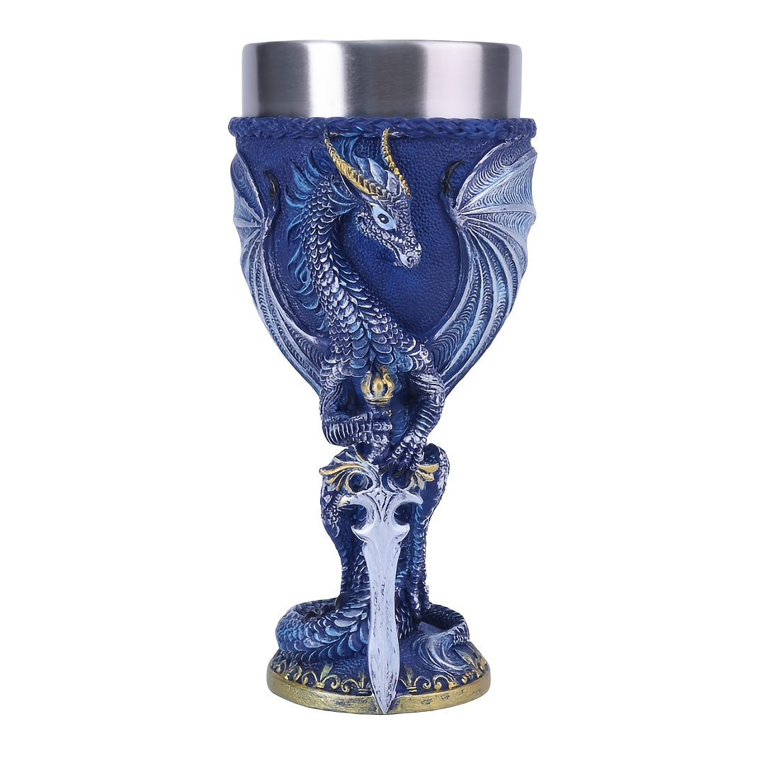 Medieval Flame Dragon Wine Cup, 7oz Stainless Steel, Reusable Insulated Drinkware, Gothic Novelty Gift, Vintage Flying Dragon Design, Hand Wash Only, Ideal for Family & Party Use