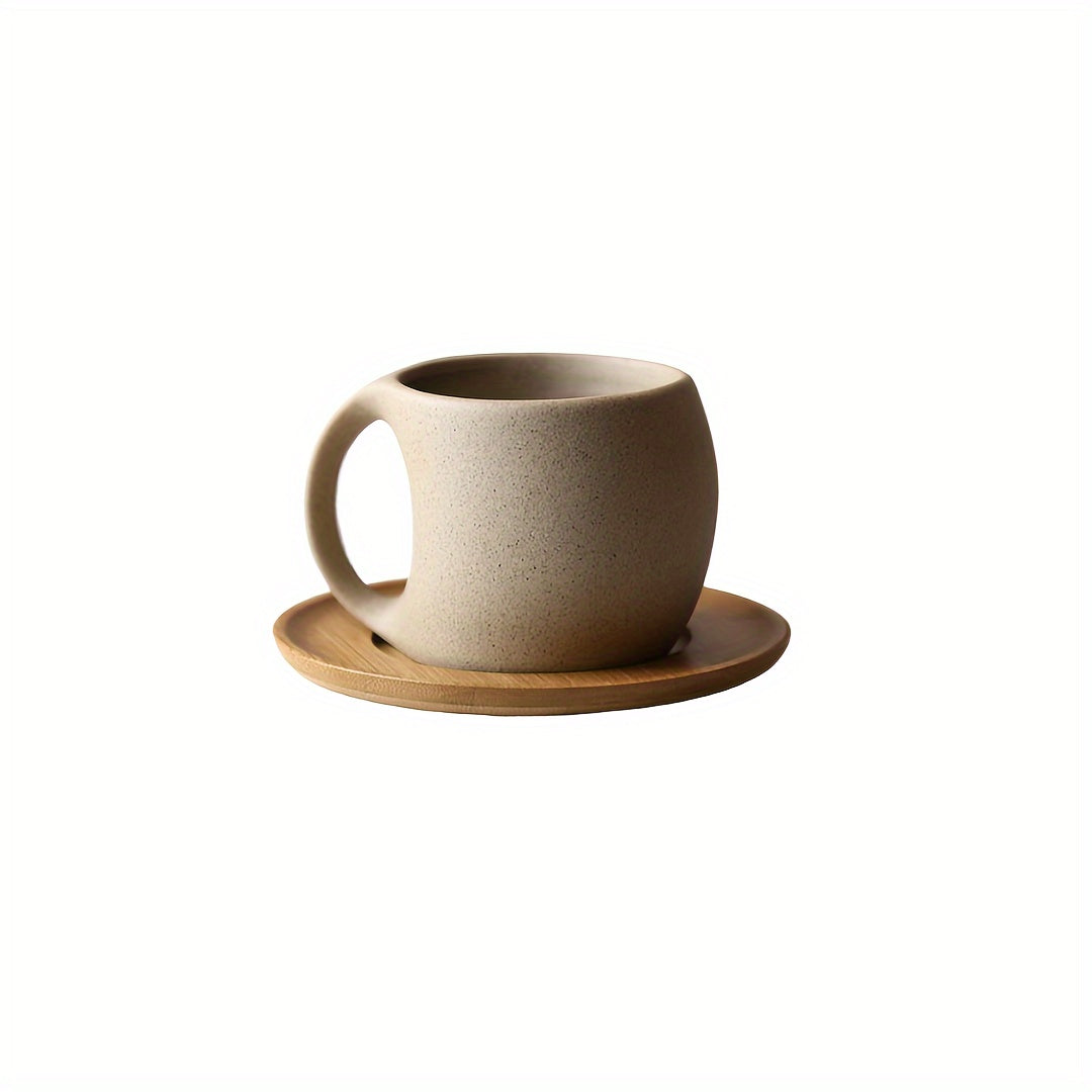 1pc Ceramic Mug 1pc Black Ceramic Coffee Mug with Wooden Saucer | Microwave & Dishwasher Safe, Reusable & Recyclable | 7oz\u002F12.3oz, Perfect for Tea, Coffee, or Hot Beverages