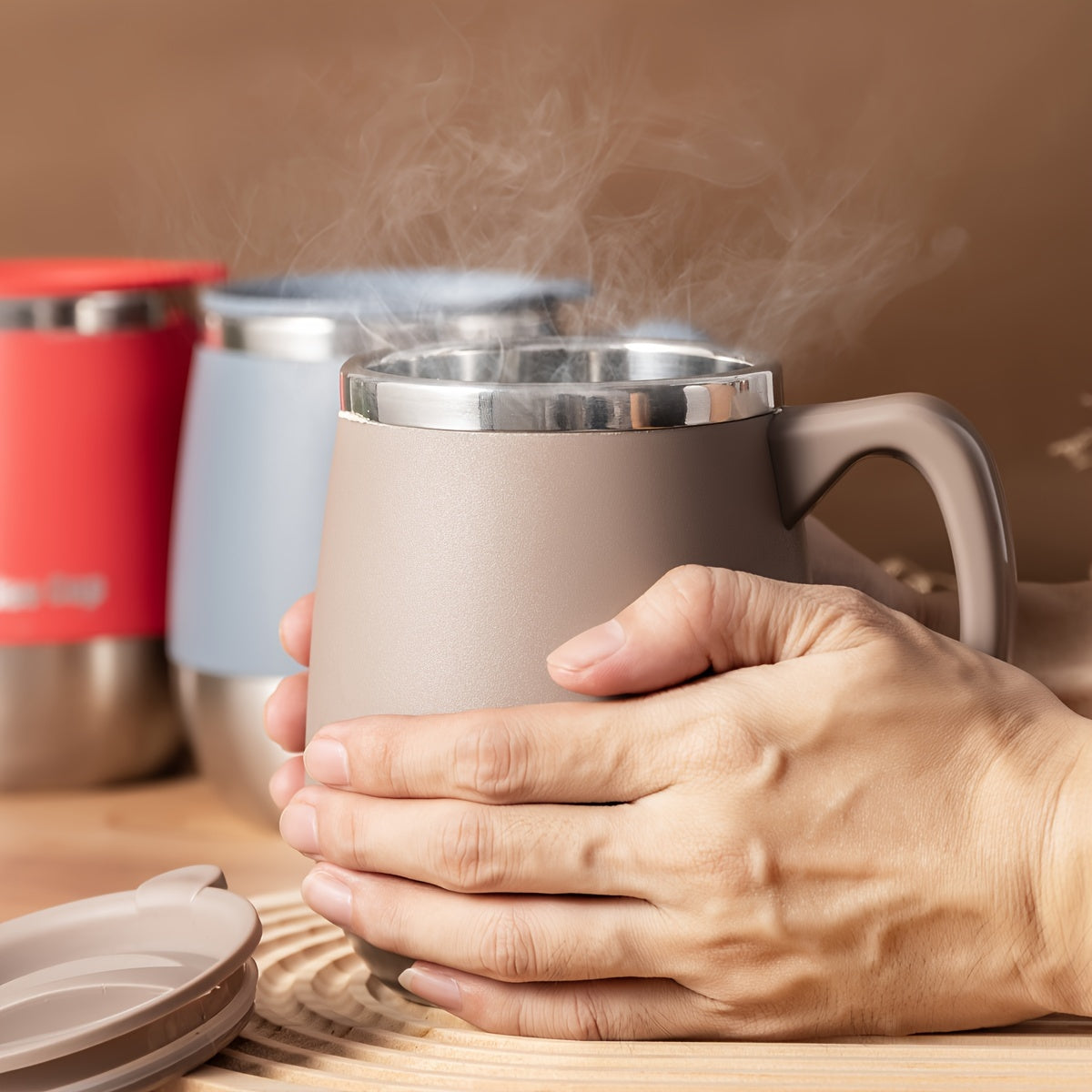 1pc 16.91oz Double-Layer Stainless Steel Coffee Cup with Lid | Non-Slip, Shatterproof, Suitable for Family Outdoor Camping, Birthday, Holiday, Thanksgiving, Christmas Gifts