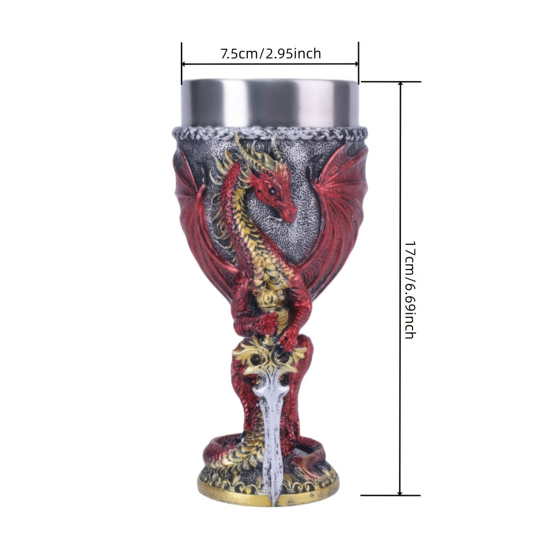 Medieval Flame Dragon Wine Cup, 7oz Stainless Steel, Reusable Insulated Drinkware, Gothic Novelty Gift, Vintage Flying Dragon Design, Hand Wash Only, Ideal for Family & Party Use