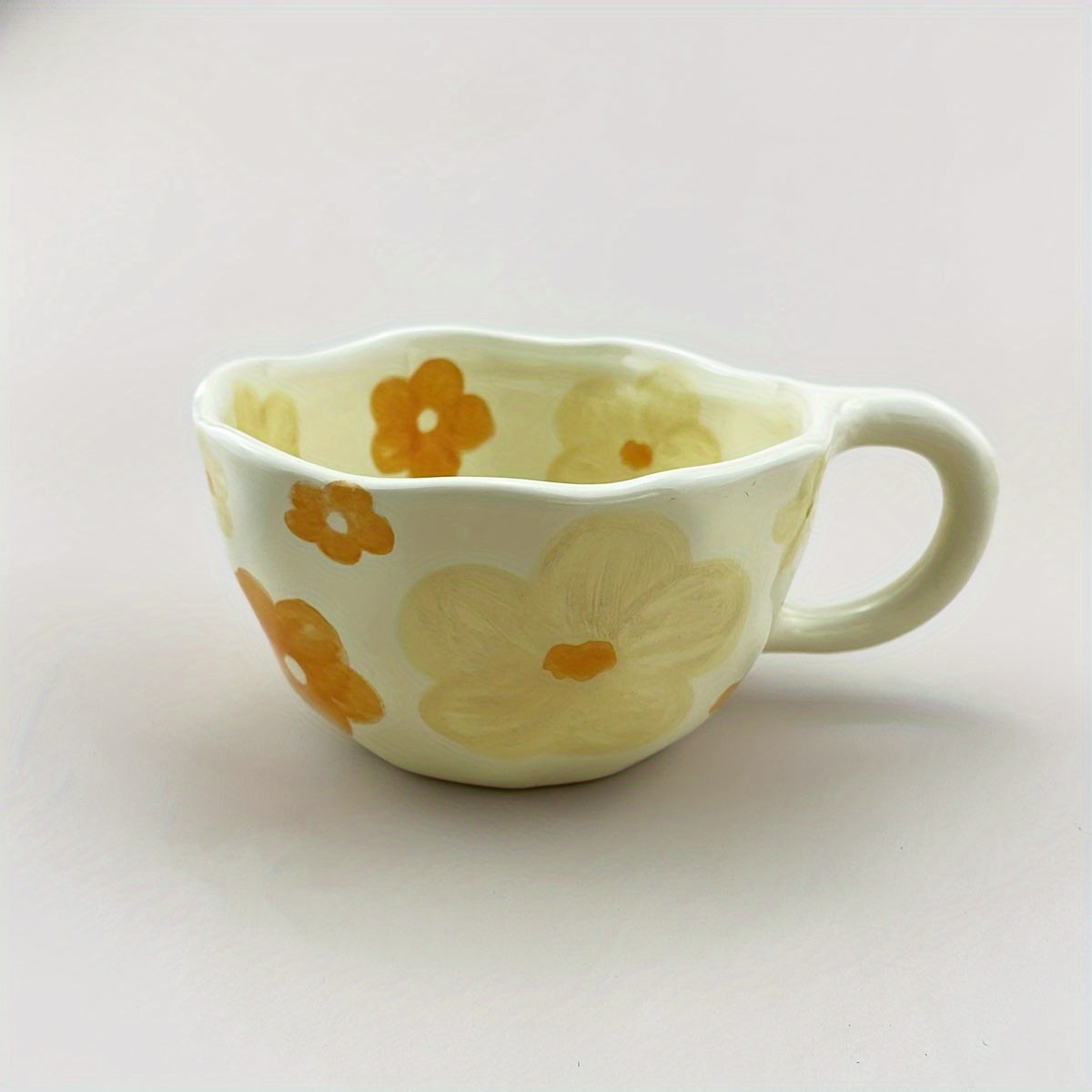 Handcrafted Ceramic Mugs with an Irregular Floral Design, Perfect for Coffee, Milk, Or Tea in a Korean Style, Ideal for Oatmeal Or Breakfast Beverages