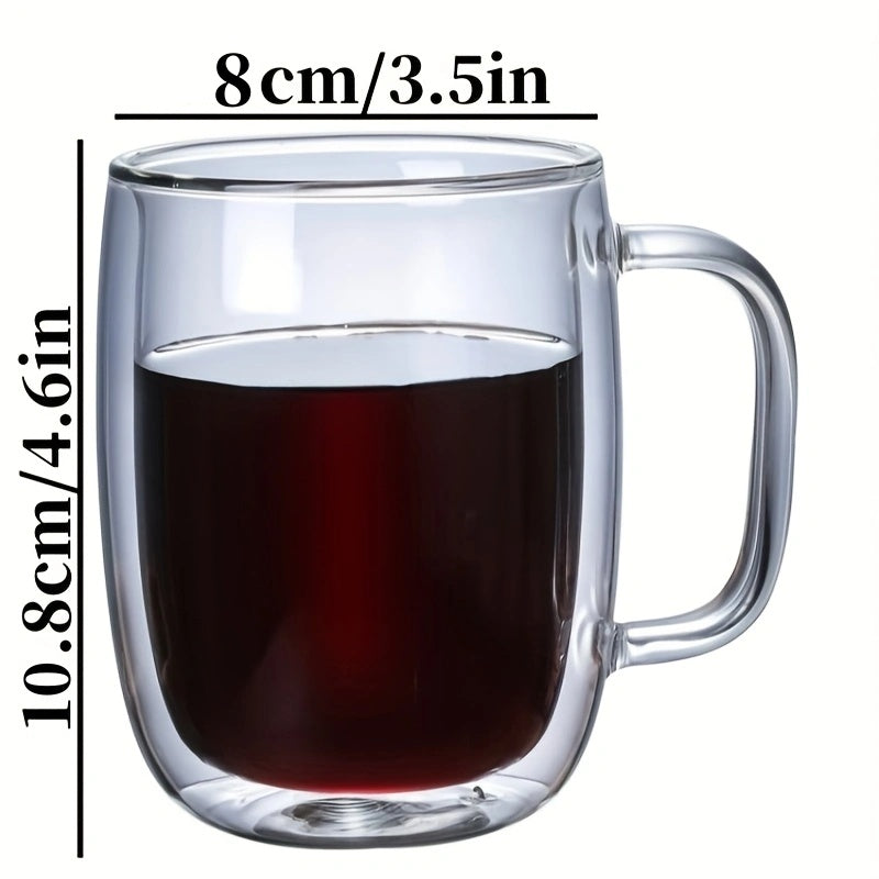 LDQ 2\u002F4pcs High Borosilicate Double-Layer Glass Mugs, Transparent Heat-Insulated Water Cups with Handles, Large Capacity, Durable, Burn Prevention, Reusable for Coffee, Tea, Smoothies, Multipurpose for home Use, Hand Wash Only