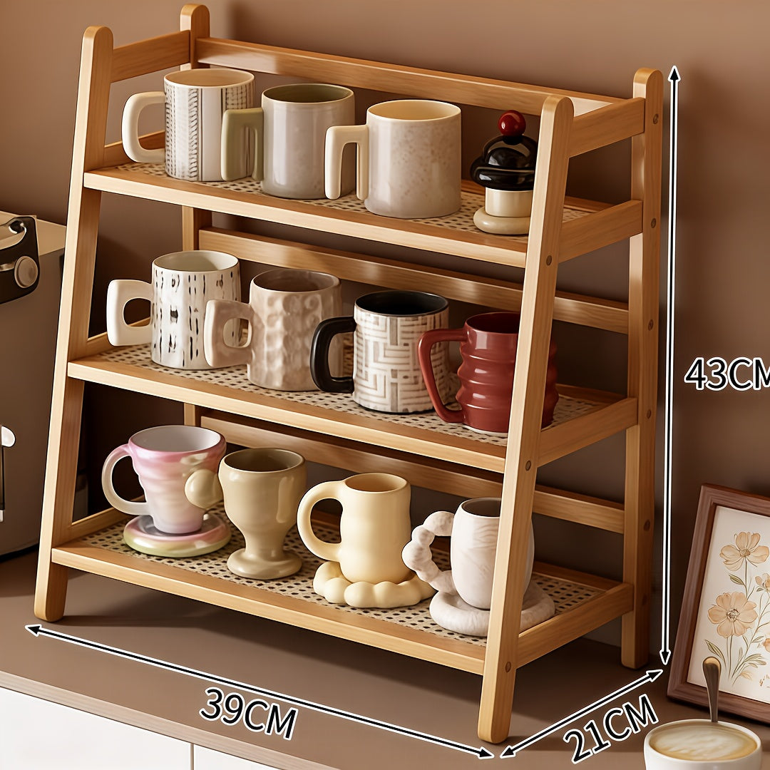 3\u002F2 Layers Bamboo Countertop Organizer, Extended Multi-Scene Shelf for Coffee Bar, Spices, Cups, Easy Install Space-Saving for Kitchen, Bedroom, Office, Vintage&Bohemian Style Trapezoidal Storage Rack