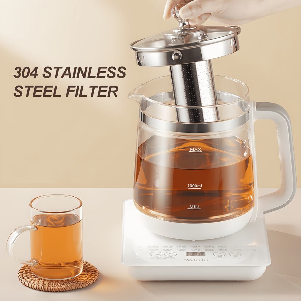 Yalulu Electric Kettle, a Health-Focused Kettle with a Capacity of 1.8L\u002F60.87Oz, Is an Essential Item for Camping. It Includes a Tea Set And Features 18 Smart Functions. This Thick Glass Kettle Can Be Used for Boiling Water, Making Coffee