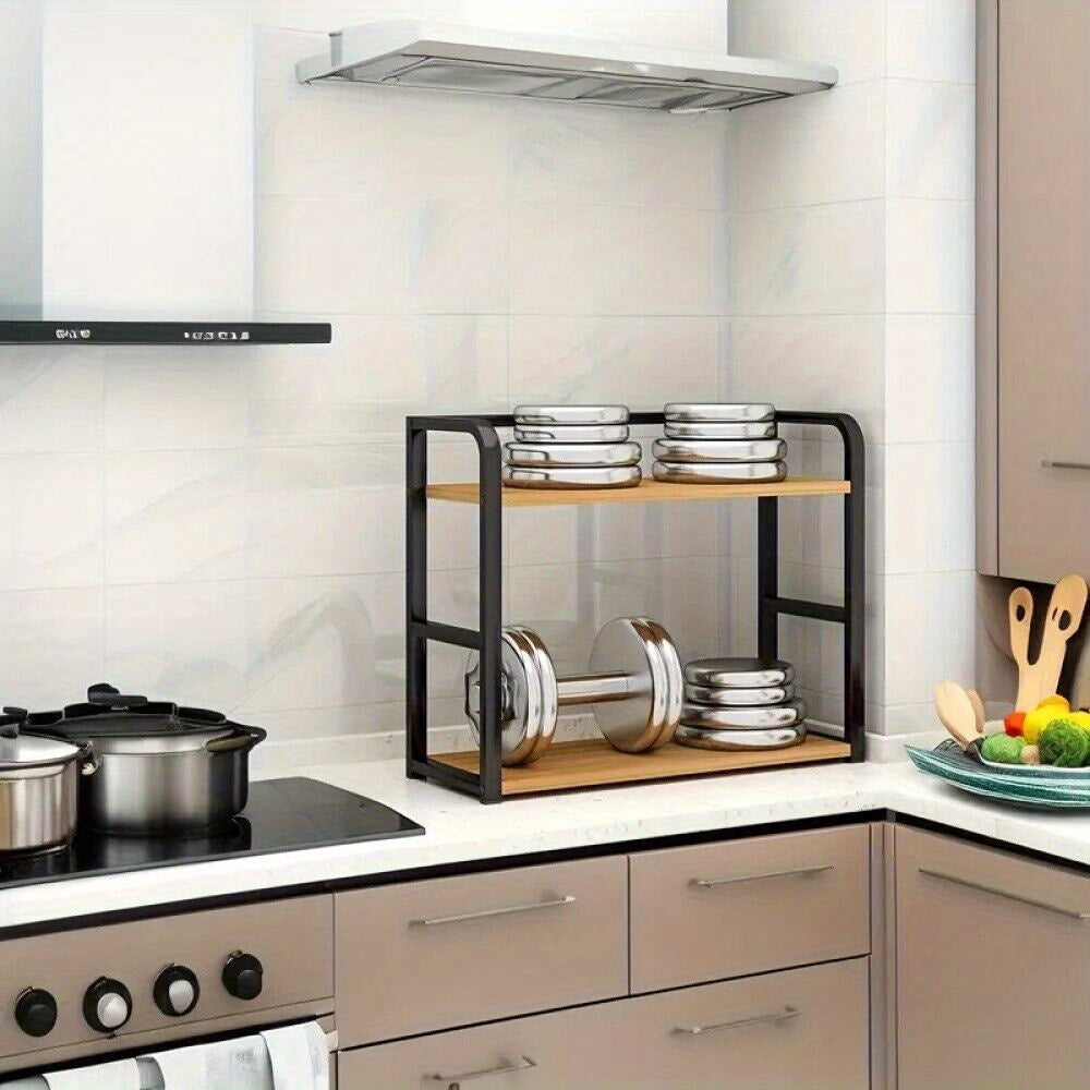 1pc 2-Tier Metal Countertop Storage Rack - Space-Saving Vertical Organizer for Condiments, Coffee, Tea, Cups And Mugs - Durable Kitchen And Dining Room Shelf, Kitchen Rack, Stylish Modern Design, Robust Construction, Minimalist Design