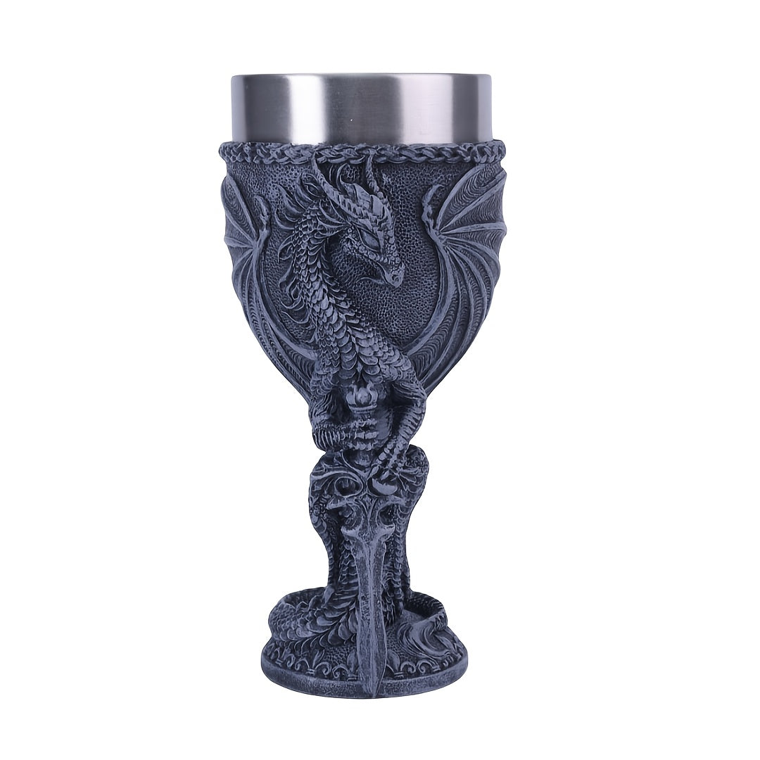 Medieval Flame Dragon Wine Cup, 7oz Stainless Steel, Reusable Insulated Drinkware, Gothic Novelty Gift, Vintage Flying Dragon Design, Hand Wash Only, Ideal for Family & Party Use