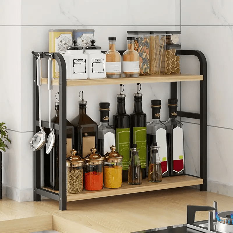1pc 2-Tier Metal Countertop Storage Rack - Space-Saving Vertical Organizer for Condiments, Coffee, Tea, Cups And Mugs - Durable Kitchen And Dining Room Shelf, Kitchen Rack, Stylish Modern Design, Robust Construction, Minimalist Design