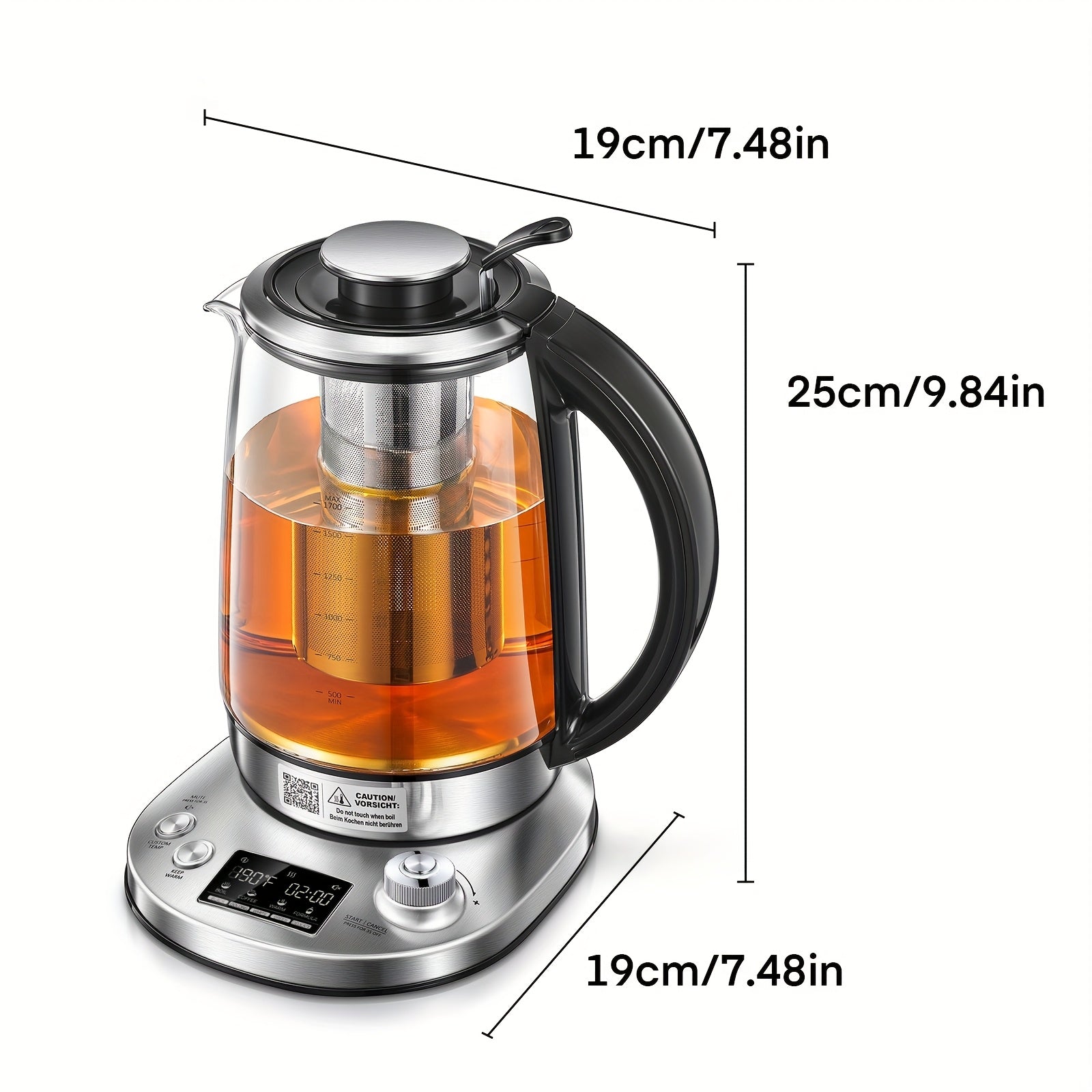 Electric Tea Kettle, Borosilicate Glass & Stainless Steel, 9 Temperature Control Presets, 2 Hours Keep Warm, 1200W, 1.7 Liter, with Removable Infuser, Chilling Water Machine
