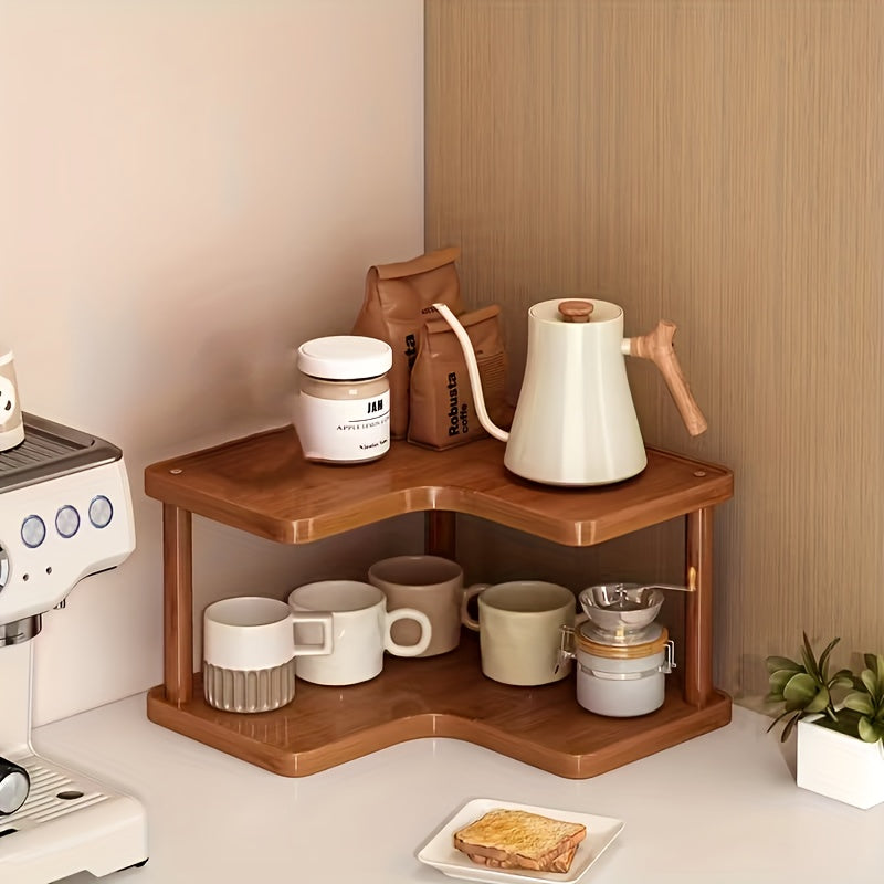 Triangular Design Fits Corner Storage Spaces. Oven Triangle Storage Rack Features Multi-tiered Design for Efficient Organization of Coffee Accessories, Cups, Kitchen Odds and Ends, and More. Countertop Storage., Corner Shelves