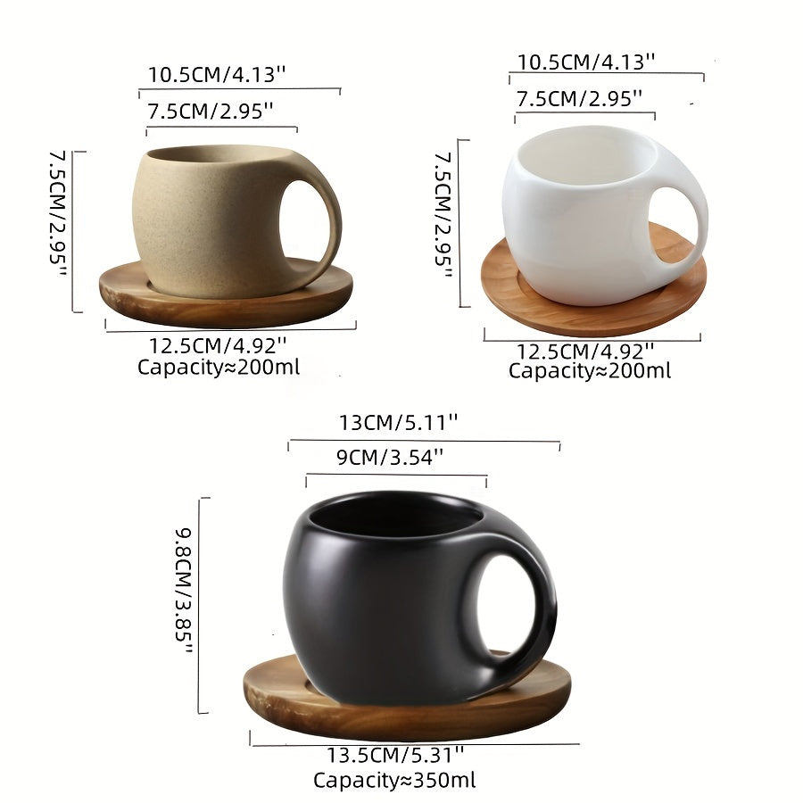 1pc Ceramic Mug 1pc Black Ceramic Coffee Mug with Wooden Saucer | Microwave & Dishwasher Safe, Reusable & Recyclable | 7oz\u002F12.3oz, Perfect for Tea, Coffee, or Hot Beverages