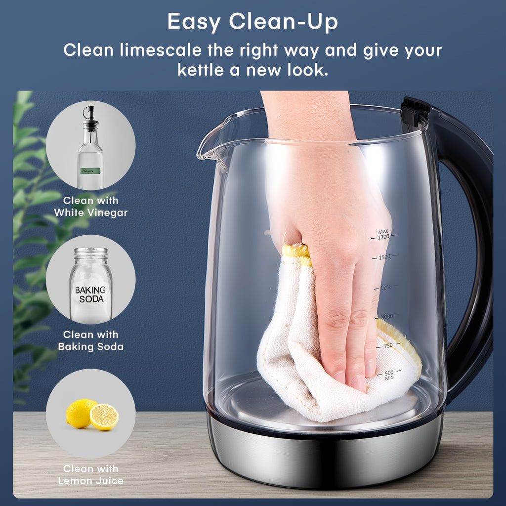 Electric Tea Kettle, Borosilicate Glass & Stainless Steel, 9 Temperature Control Presets, 2 Hours Keep Warm, 1200W, 1.7 Liter, with Removable Infuser, Chilling Water Machine
