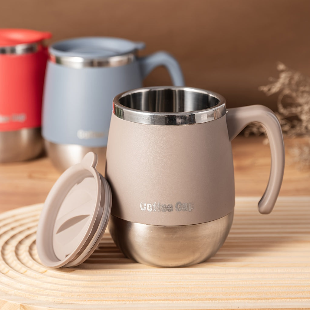 1pc 16.91oz Double-Layer Stainless Steel Coffee Cup with Lid | Non-Slip, Shatterproof, Suitable for Family Outdoor Camping, Birthday, Holiday, Thanksgiving, Christmas Gifts