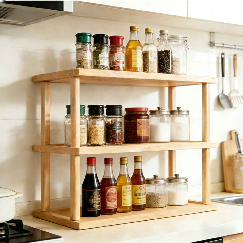 MEHOOM 3-Tier Bamboo Kitchen Countertop Shelf Organizer | Desktop Storage Rack, Bookshelf, Spice Rack, Coffee Bar Accessories, Wooden Display Rack for Home and Office, Suitable for Living Room, Bedroom, Kitchen, Study, Dining Room, Storage Organizer