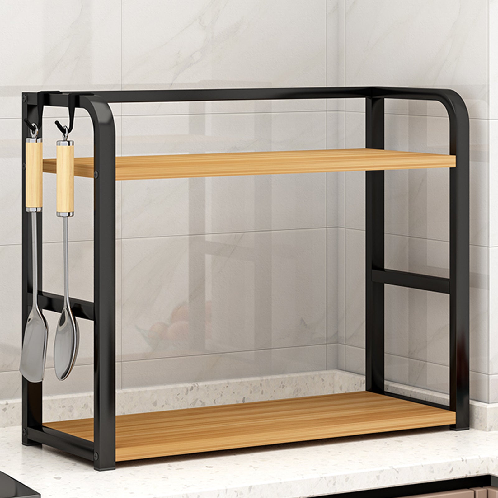 1pc 2-Tier Metal Countertop Storage Rack - Space-Saving Vertical Organizer for Condiments, Coffee, Tea, Cups And Mugs - Durable Kitchen And Dining Room Shelf, Kitchen Rack, Stylish Modern Design, Robust Construction, Minimalist Design