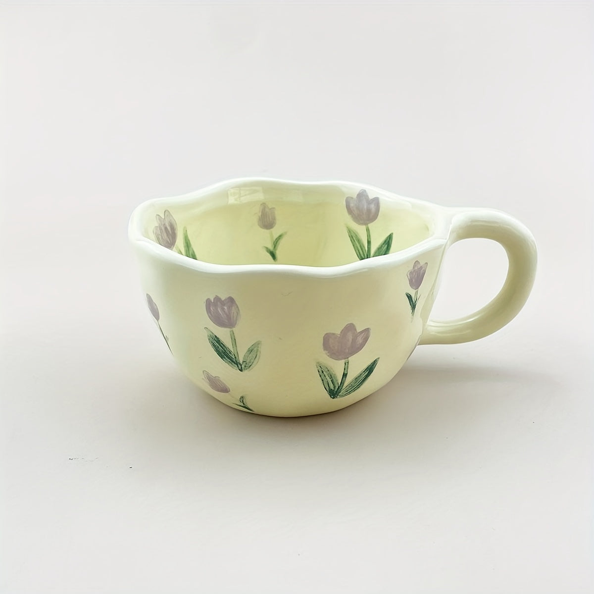 Handcrafted Ceramic Mugs with an Irregular Floral Design, Perfect for Coffee, Milk, Or Tea in a Korean Style, Ideal for Oatmeal Or Breakfast Beverages