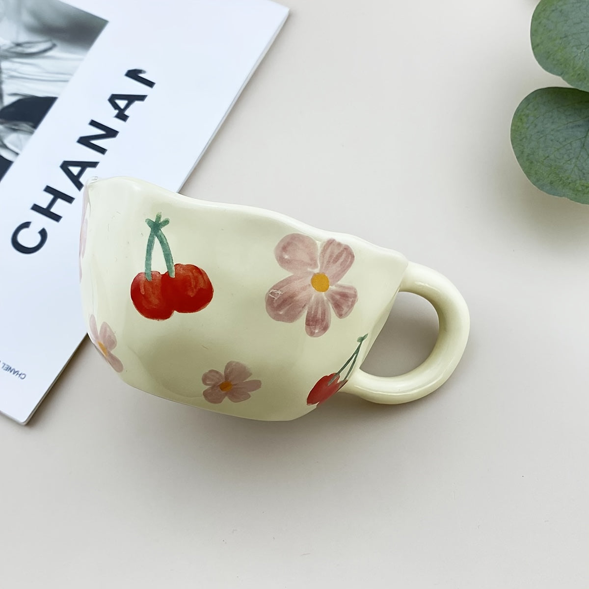 Handcrafted Ceramic Mugs with an Irregular Floral Design, Perfect for Coffee, Milk, Or Tea in a Korean Style, Ideal for Oatmeal Or Breakfast Beverages