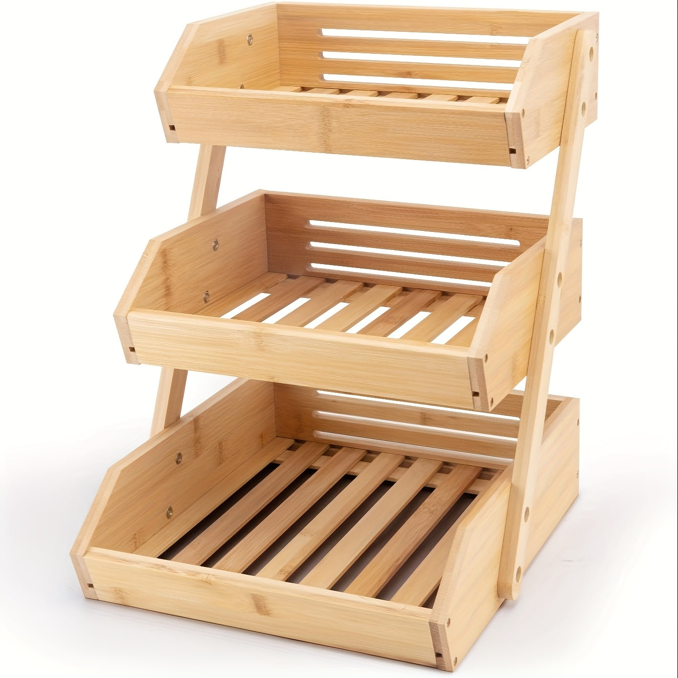 This Is a Fruit Basket Frame Available in Three Or Two Layers, Featuring a Spacious Design And a Sturdy Multi-Layer Tabletop Storage Rack. It Boasts a Natural End And an Open Slat Ventilation System, Making It Ideal for Storing , Vegetables