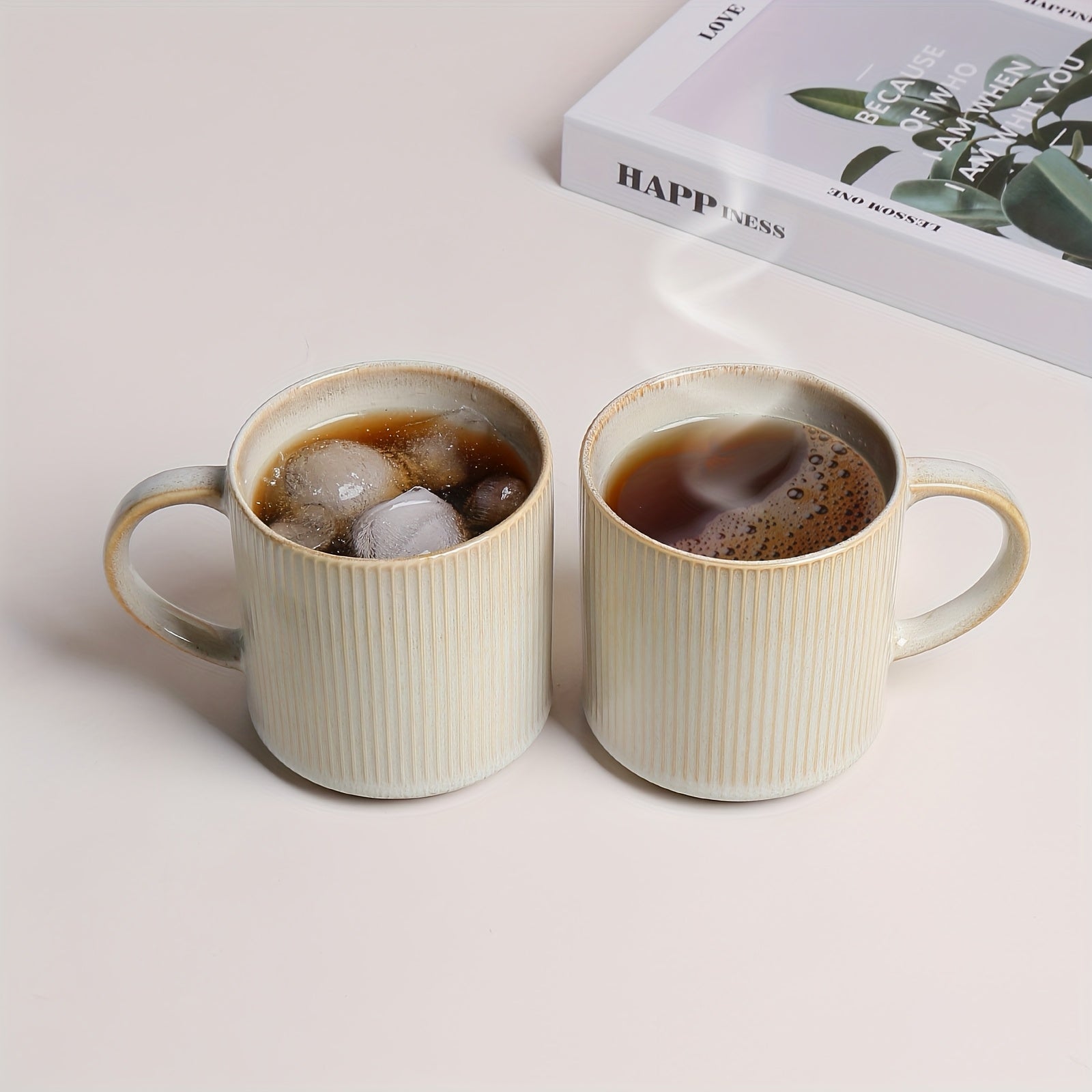 4pcs Relief Ceramic Coffee Cup, 16 Ounce Large Capacity, Beige Classical Style Coffee Cup, Exquisite And Elegant, Ceramic Coffee Cup And Teacup with Handle Suitable for Coffee, Latte, Cappuccino, Tea, Juice, Perfect for Couples And Family Gifts